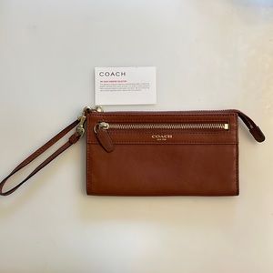 Coach brown leather wristlet wallet